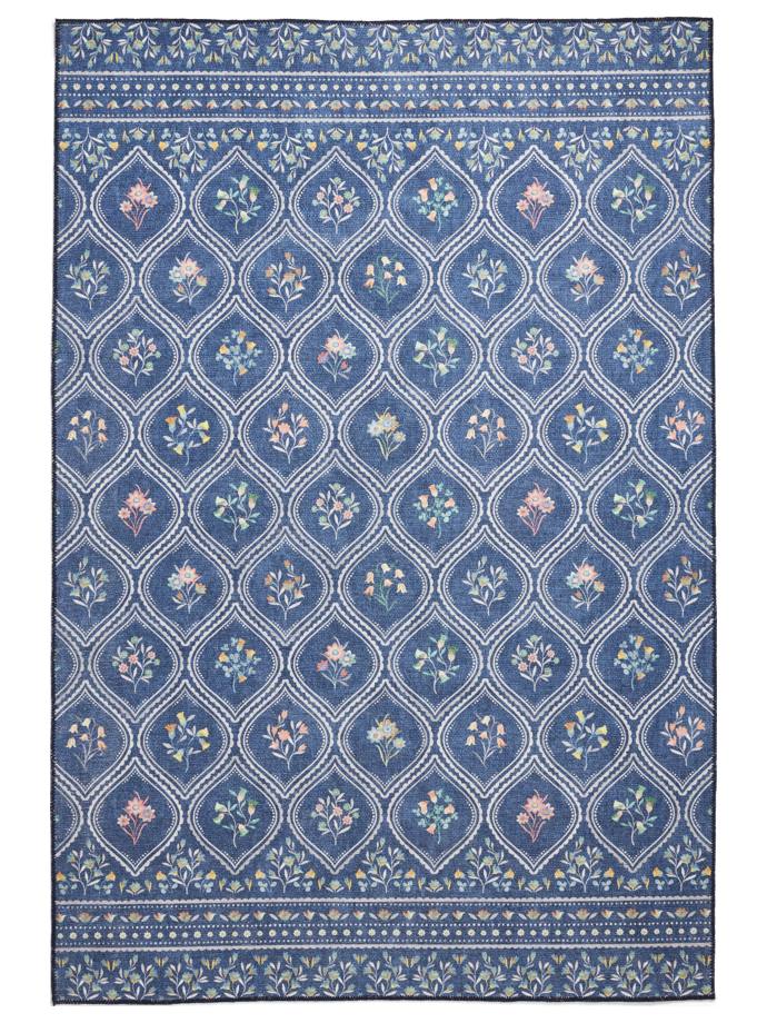 Catherine Lansfield Cameo Floral Blue Washable Rug rug