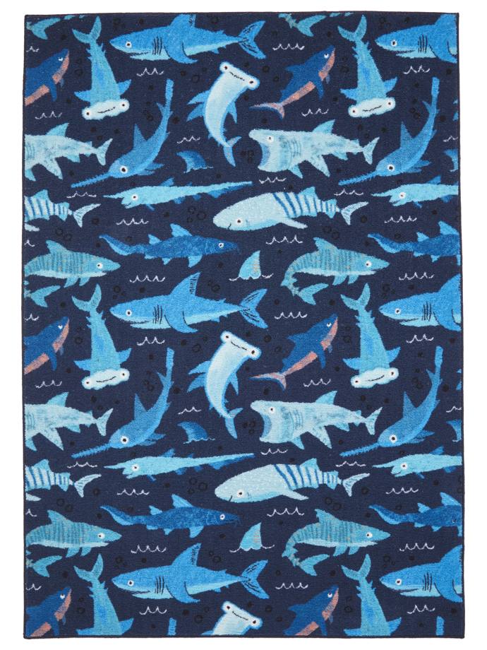 Catherine Lansfield Jawsome Sharks Blue Washable Rug rug