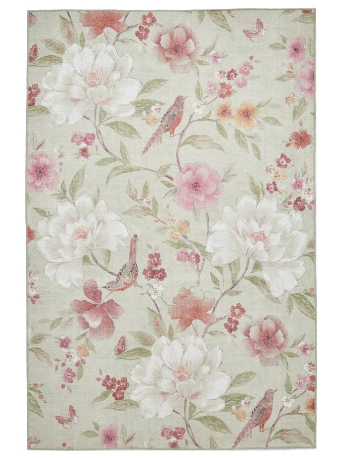 Catherine Lansfield Pippa Floral Sage Green Washable Rug rug