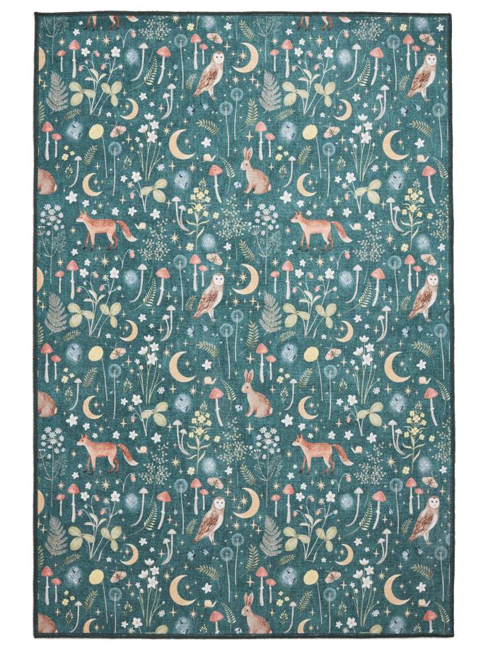 Catherine Lansfield Twilight Animals Green Washable Rug rug