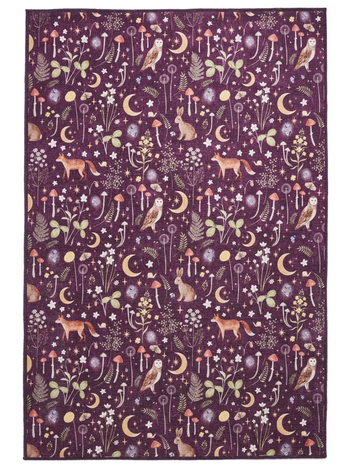 Catherine Lansfield Twilight Animals Plum Washable Rug rug